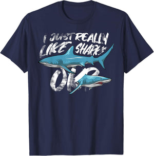 Funny Shark Lovers Gift - I Just Really Like Sharks Ok? T-Shirt - T-Shirt | Navy