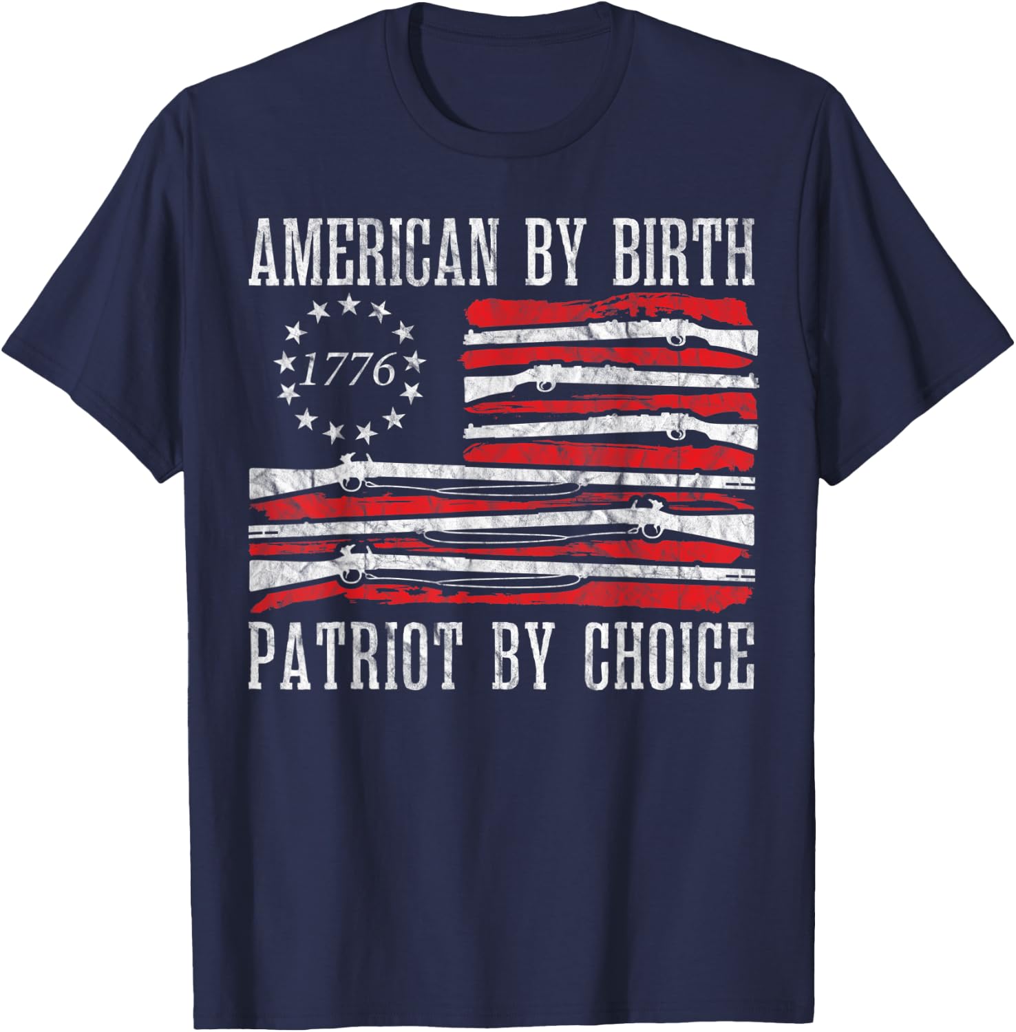 American By Birth Patriot By Choice Vintage American Flag Women Men T-Shirt - T-Shirt | Navy