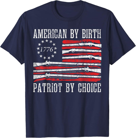 American By Birth Patriot By Choice Vintage American Flag Women Men T-Shirt - T-Shirt | Navy