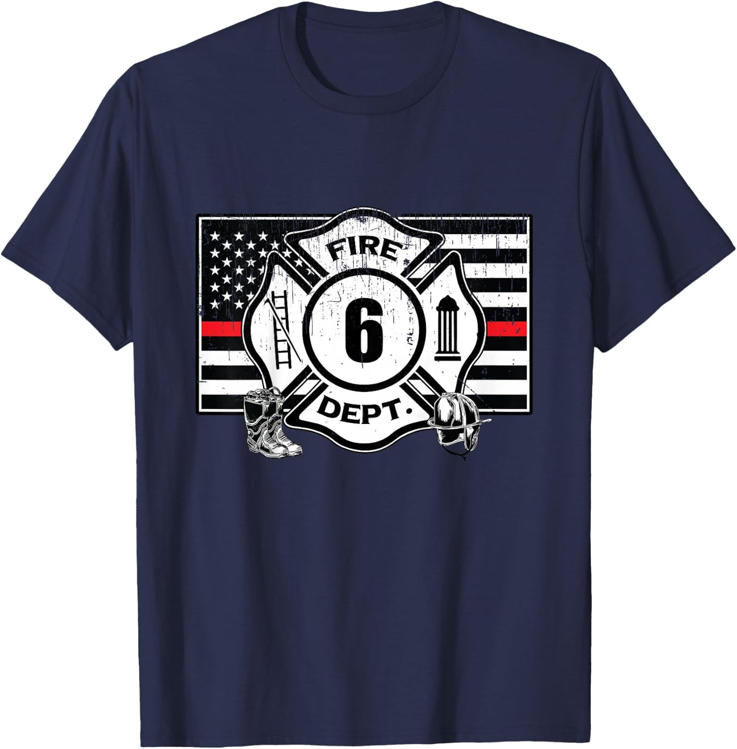 6th Birthday Firefighter Fire Truck 6 Year Old T-Shirt - T-Shirt | Navy