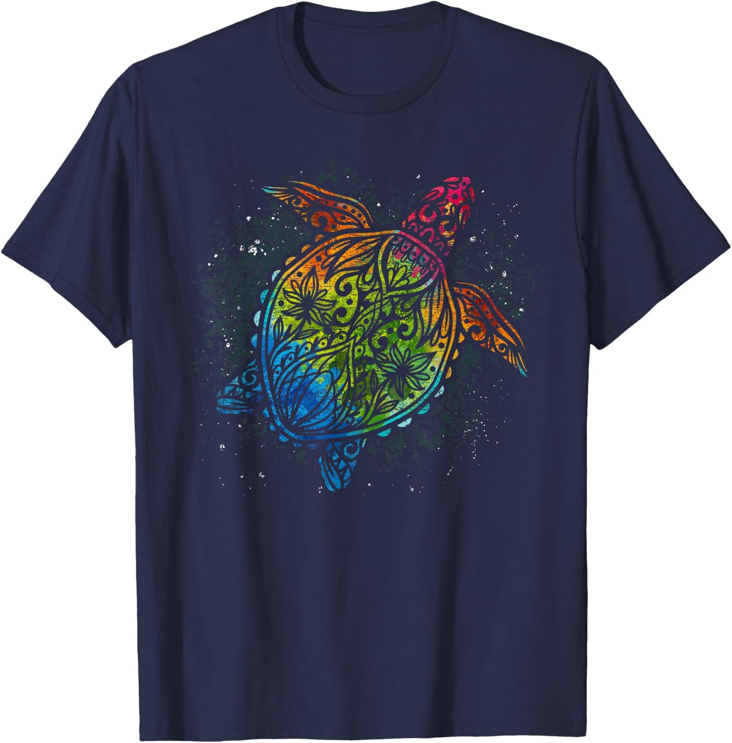 Sea Turtle Hawaii Colourful Animal Motif Turtle T-Shirt - T-Shirt | Navy