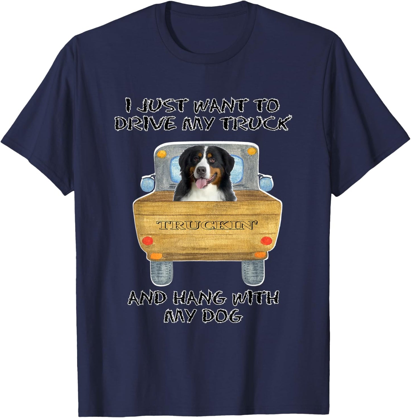 Truck Driving Dog Bernese Mountain Dog T-Shirt - T-Shirt | Navy