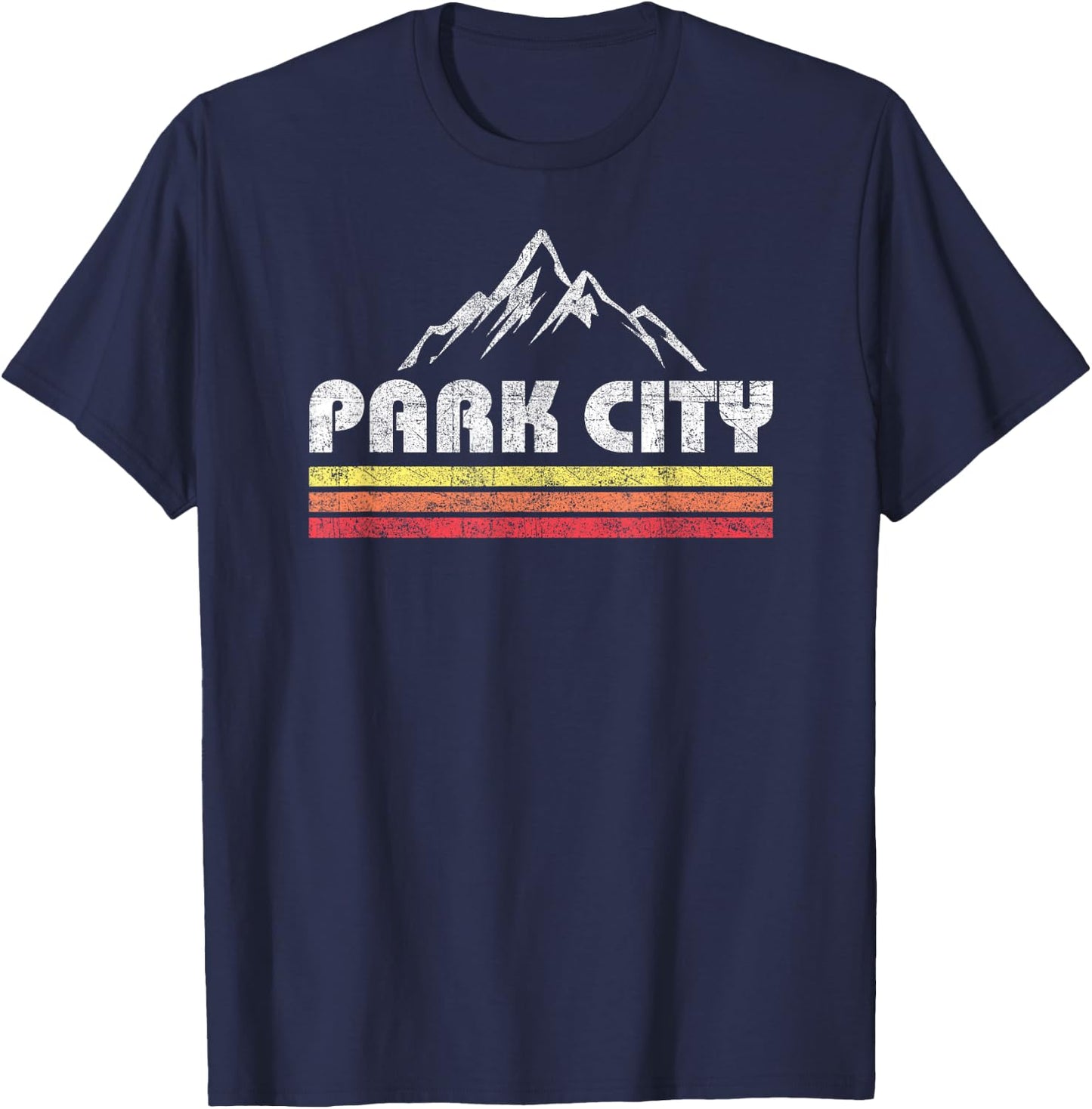Vintage Retro Park City Utah Mountain Faded Bars Ski Sports T-Shirt - T-Shirt | Navy