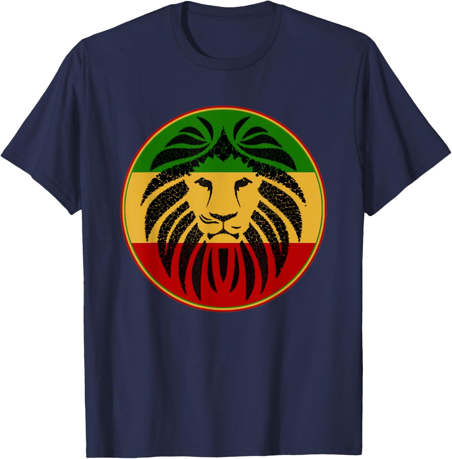 Lion Dread Rasta Rastafarian Reggae Music T-Shirt - T-Shirt | Navy