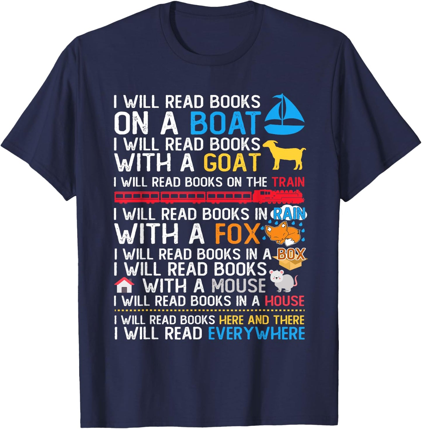 I Will Read Books On A Boat & Everywhere Reading Kids T-Shirt - T-Shirt | Navy