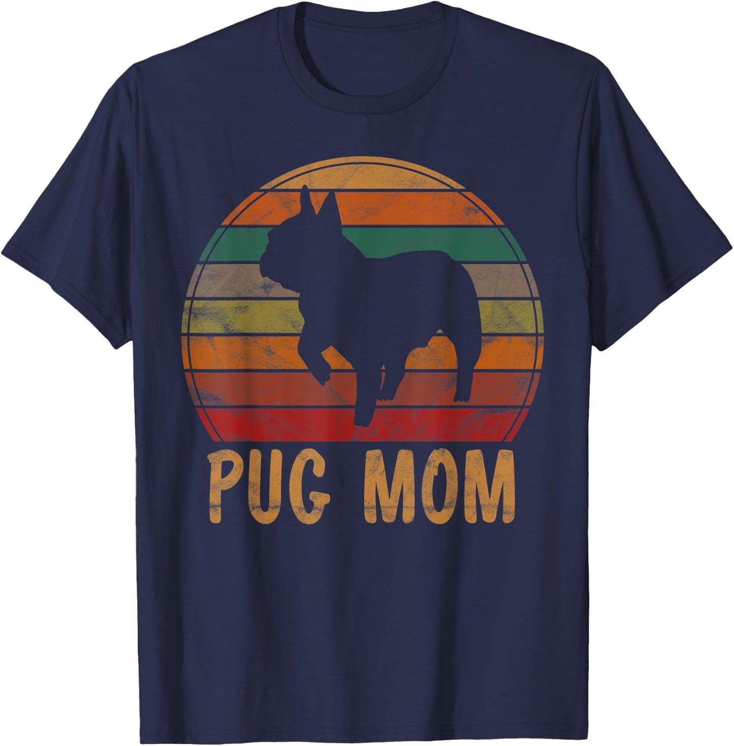 Retro Pug Mom Gift Puggle Dog Owner Mother Pet Mama Women Kids T-Shirt - T-Shirt | Navy