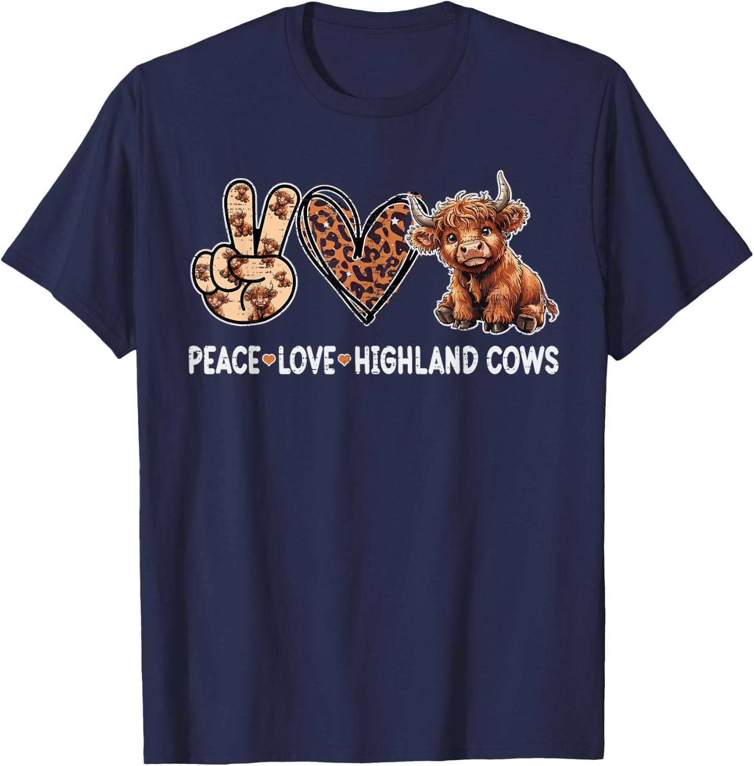 Peace Love Highland Cows Funny Beef Farmer Farm Cow Lover T-Shirt - T-Shirt | Navy