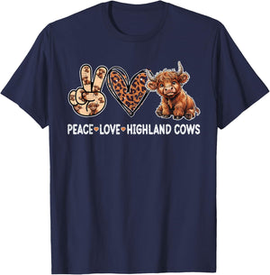 Peace Love Highland Cows Funny Beef Farmer Farm Cow Lover T-Shirt - T-Shirt | Navy
