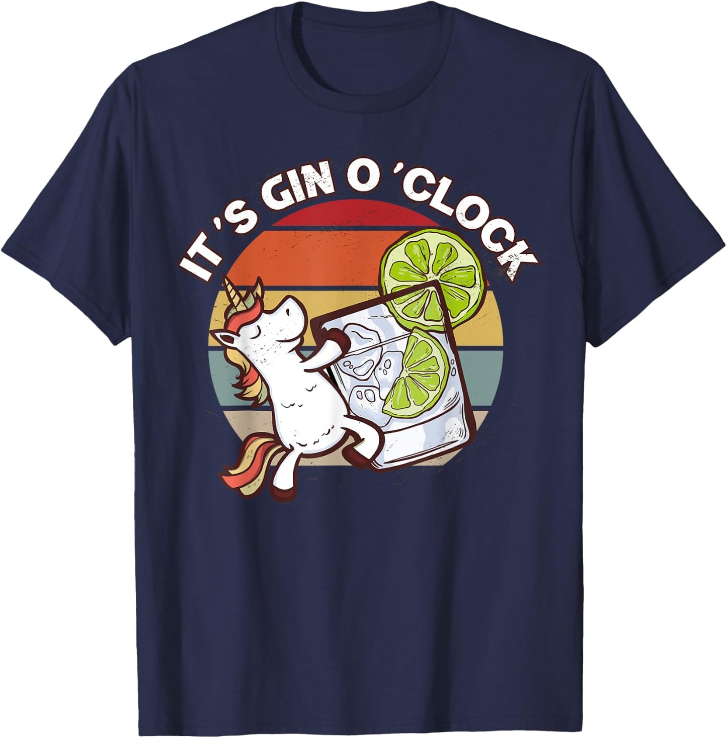 It's Gin O'Clock Cocktail Sunset Unicorn Gin and Juice T-Shirt - T-Shirt | Navy