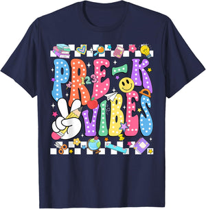 Groovy Pre-K Vibes Back to School Preschool Teacher Kids T-Shirt - T-Shirt | Navy