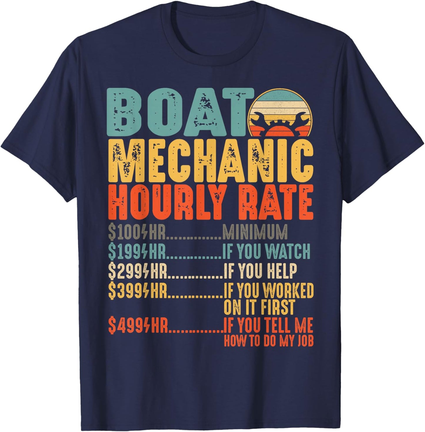 Funny Boat Mechanic Hourly Rate Mechanics Saying Men T-Shirt - T-Shirt | Navy