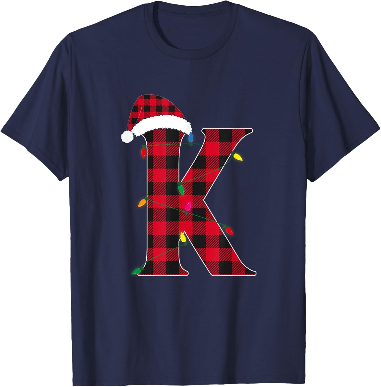 Awesome Letter K Initial Name Buffalo Plaid Christmas Pajama T-Shirt - T-Shirt | Navy