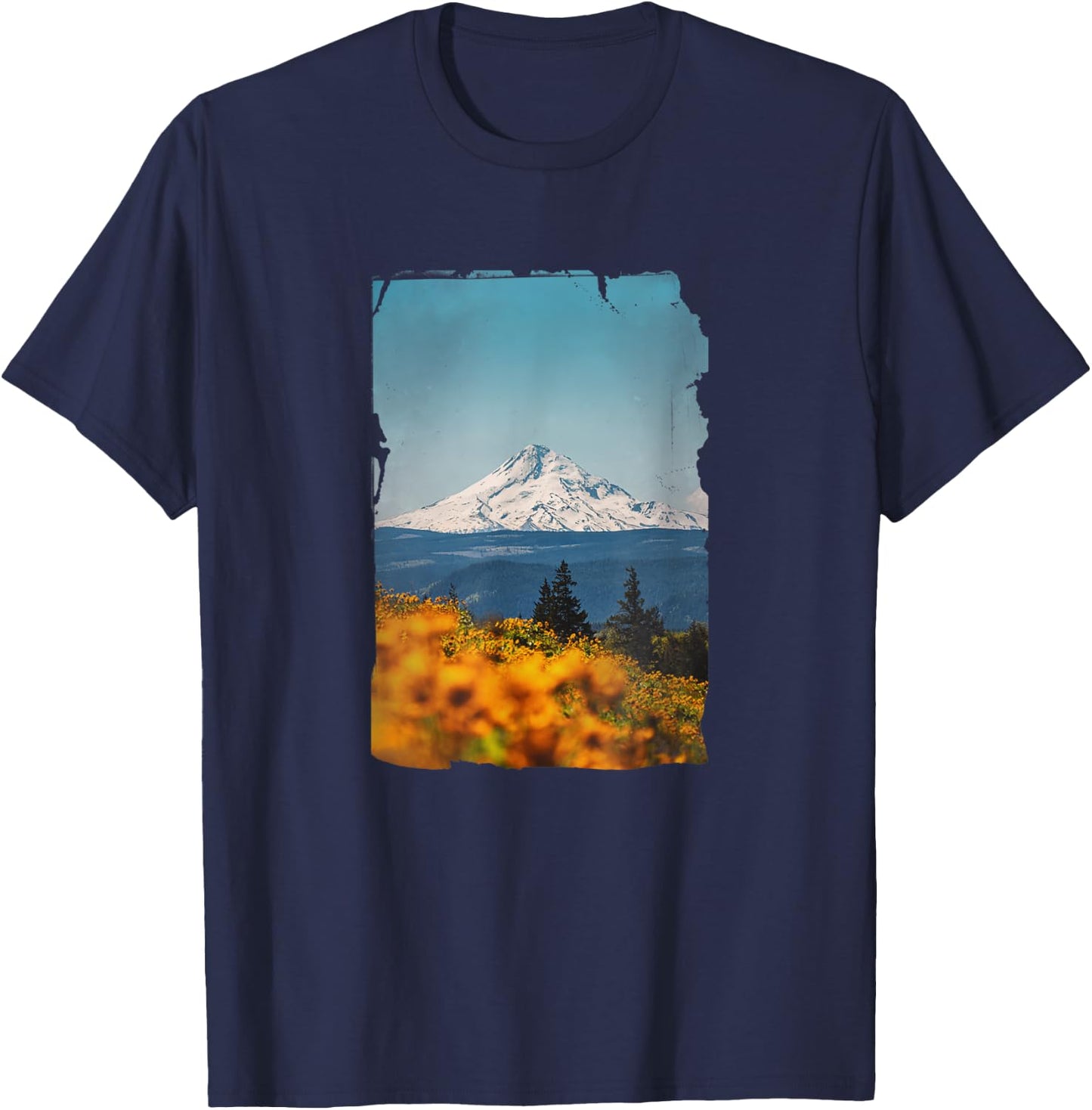 Mt Hood from Columbia River Gorge with Sunflowers Mount Hood T-Shirt - T-Shirt | Navy