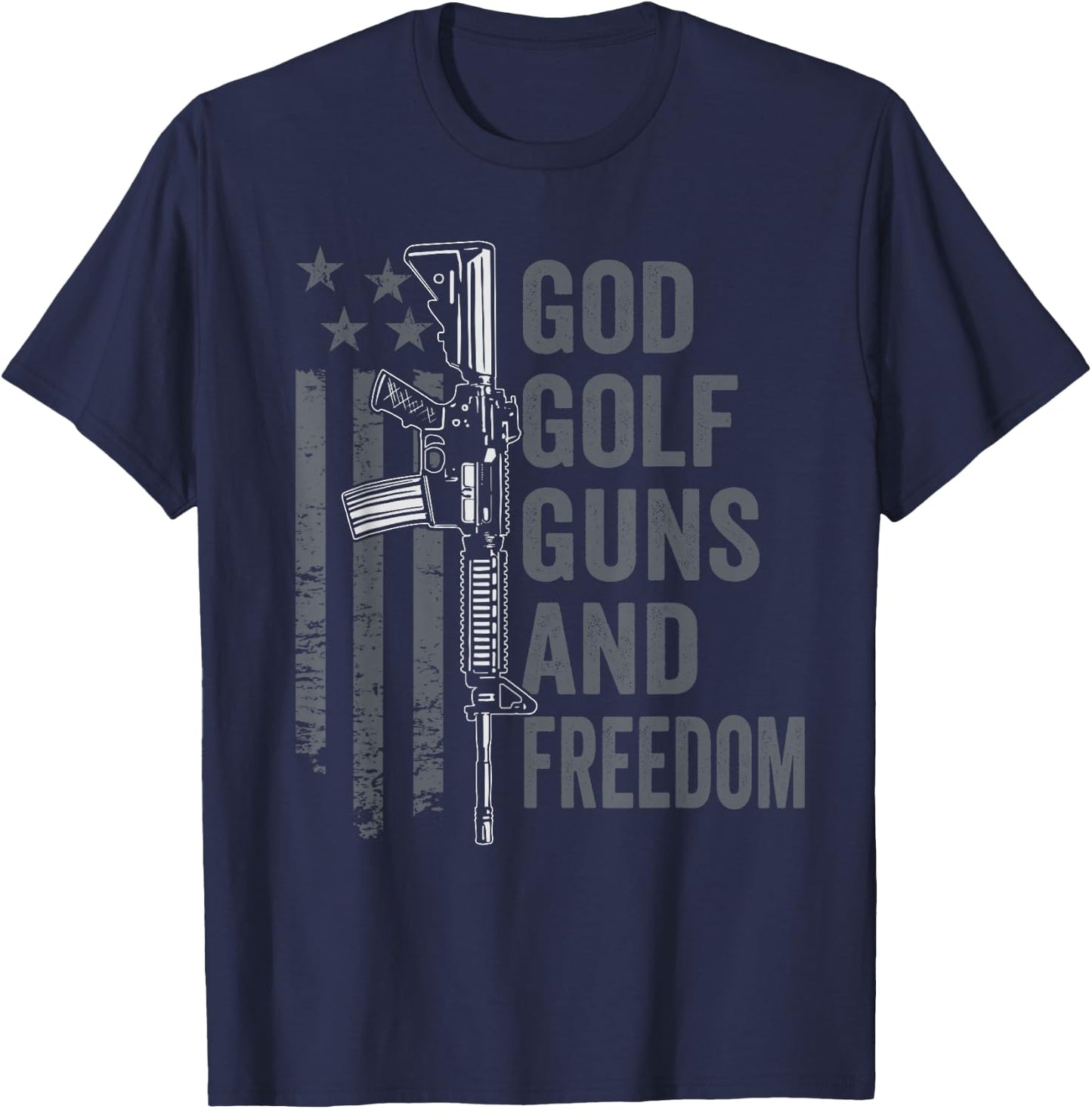God Golf Guns & Freedom - Funny Pro Gun Golfer Rifle Flag T-Shirt - T-Shirt | Navy