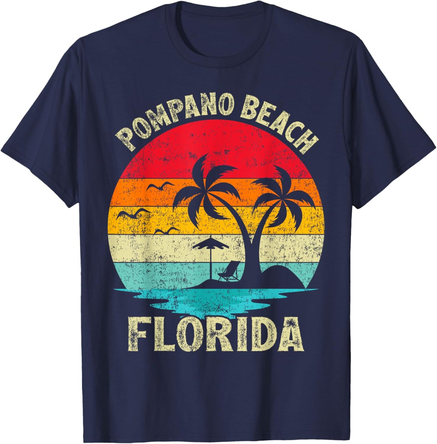 Family Vacation Vintage Retro Florida Pompano Beach Women Kids T-Shirt - T-Shirt | Navy