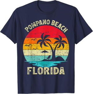 Family Vacation Vintage Retro Florida Pompano Beach Women Kids T-Shirt - T-Shirt | Navy