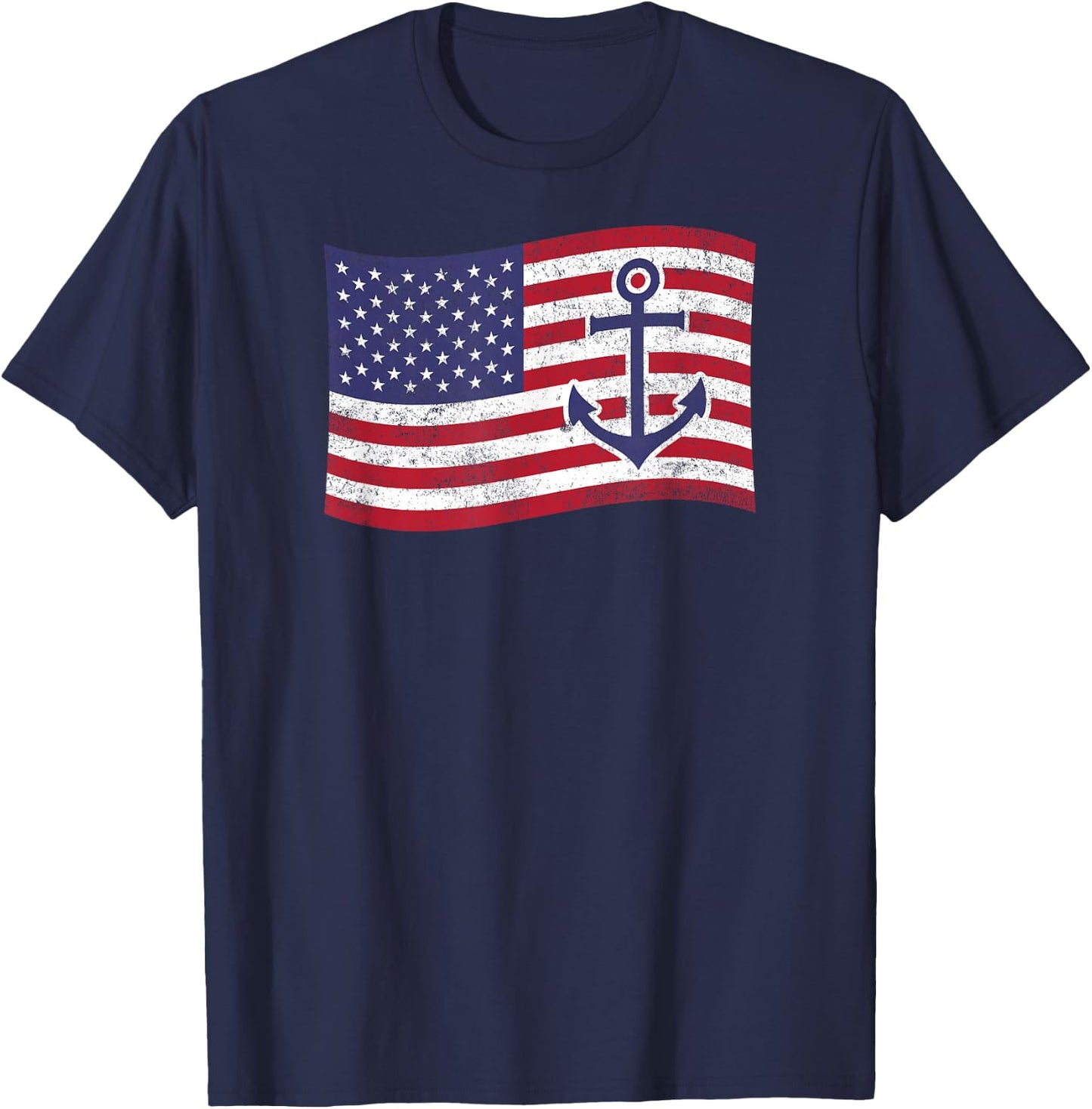 Anchor American Flag – Nautical Patriotic Boater T-Shirt - T-Shirt | Navy