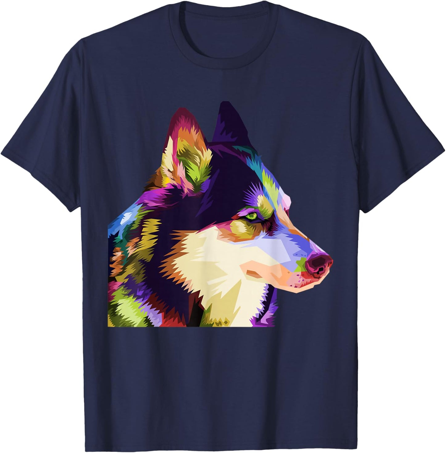 Husky Colorful Pop Art Portrait For Dog Owners Chukcha Sibe Men Women Girls Kids T-Shirt - T-Shirt | Navy