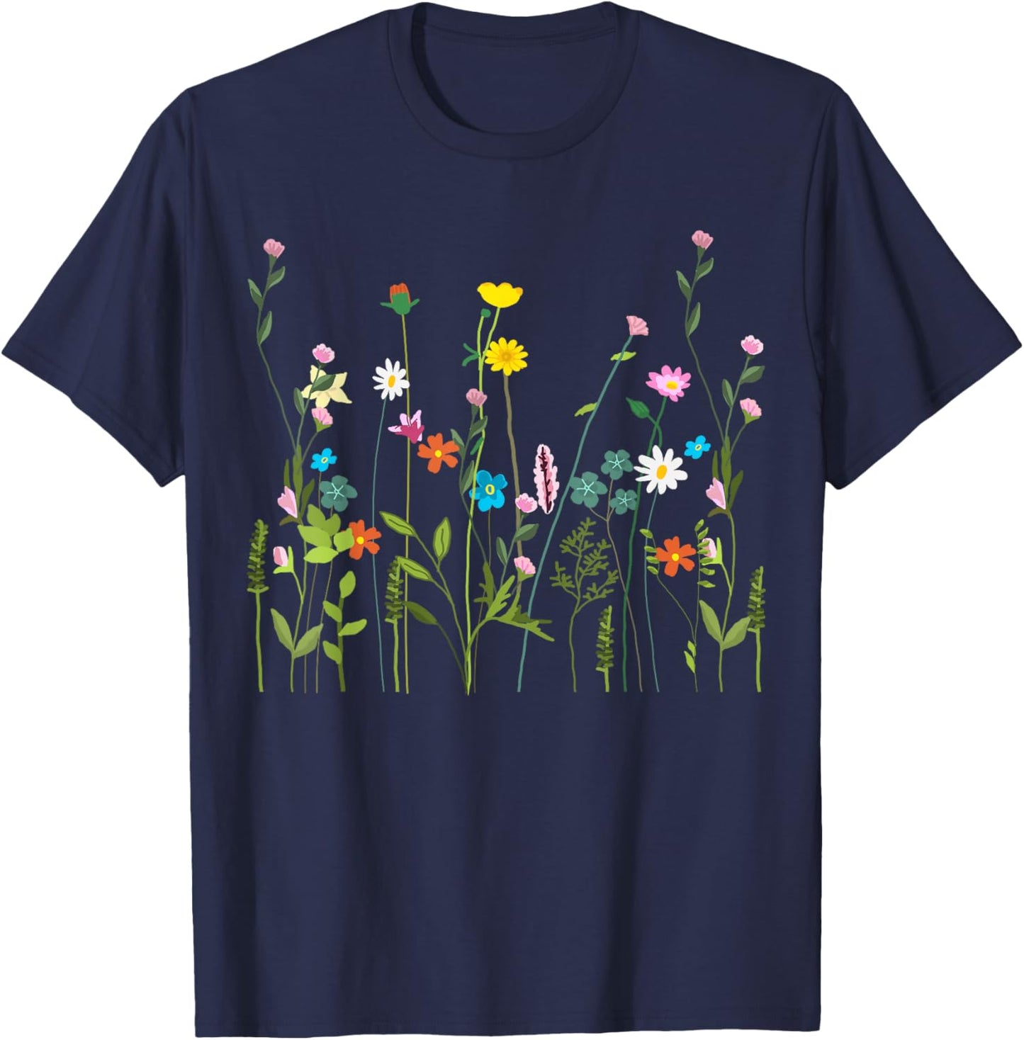 Women Wildflower Summer Flowers Blooming Floral Graphic T-Shirt - T-Shirt | Navy