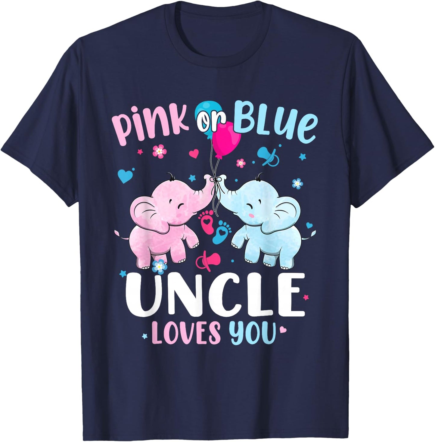 Pink or Blue Uncle Loves You Gender Reveal Elephant T-Shirt - T-Shirt | Navy