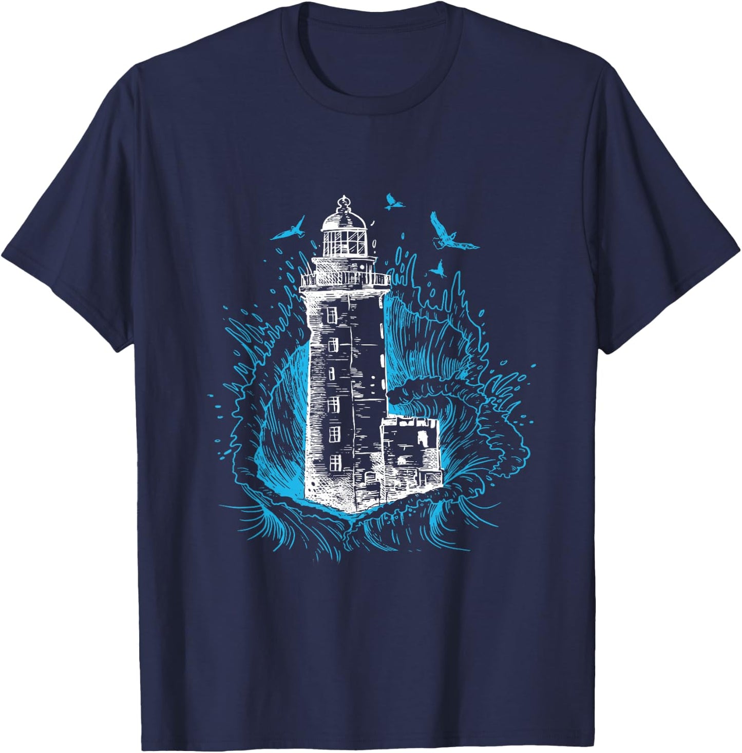 Lighthouse Waves Seagull Seaside Life Beach Lover T-Shirt - T-Shirt | Navy