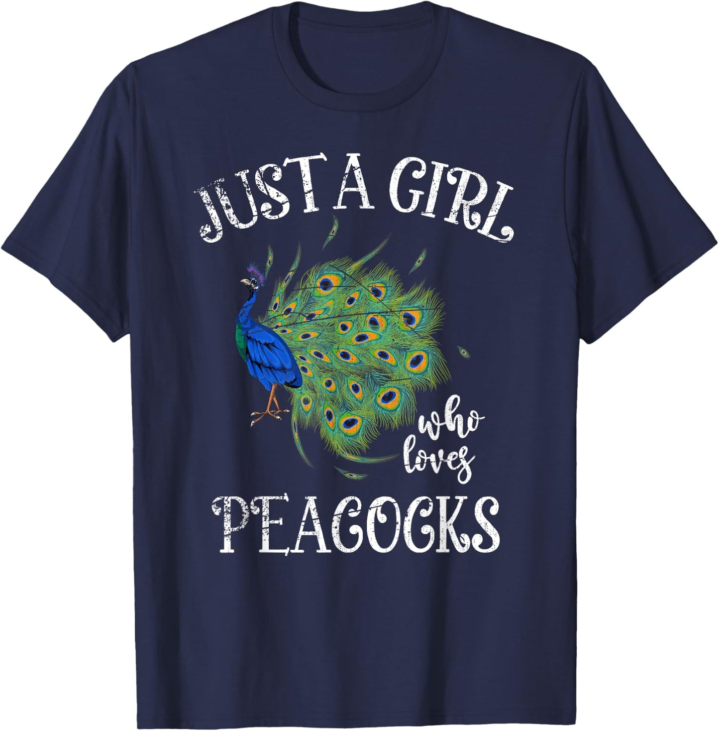 Decorative Peacock Lover Girls Women Zoo Animal Bird Peacock T-Shirt - T-Shirt | Navy