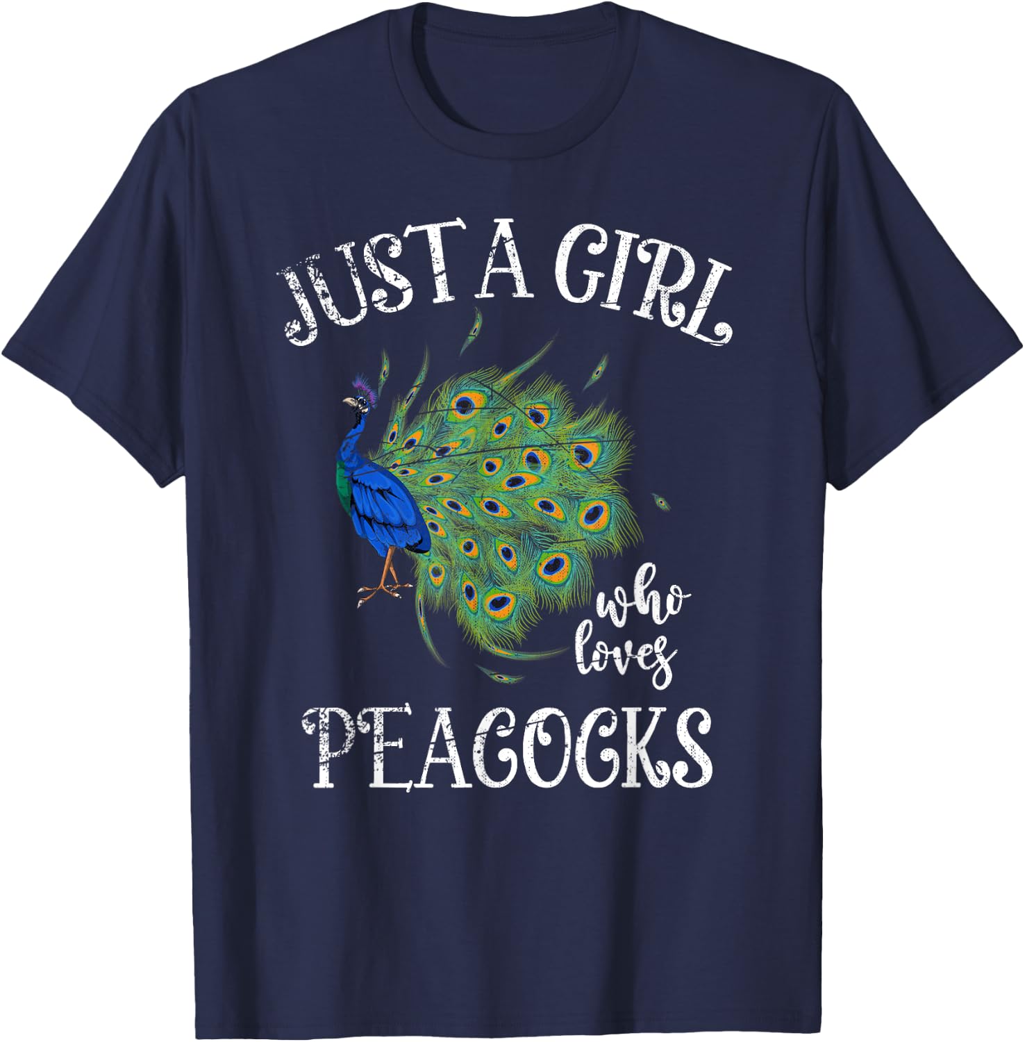 Decorative Peacock Lover Girls Women Zoo Animal Bird Peacock T-Shirt - T-Shirt | Navy