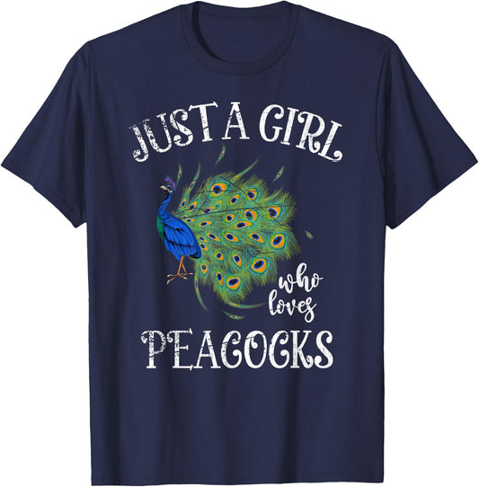 Decorative Peacock Lover Girls Women Zoo Animal Bird Peacock T-Shirt - T-Shirt | Navy