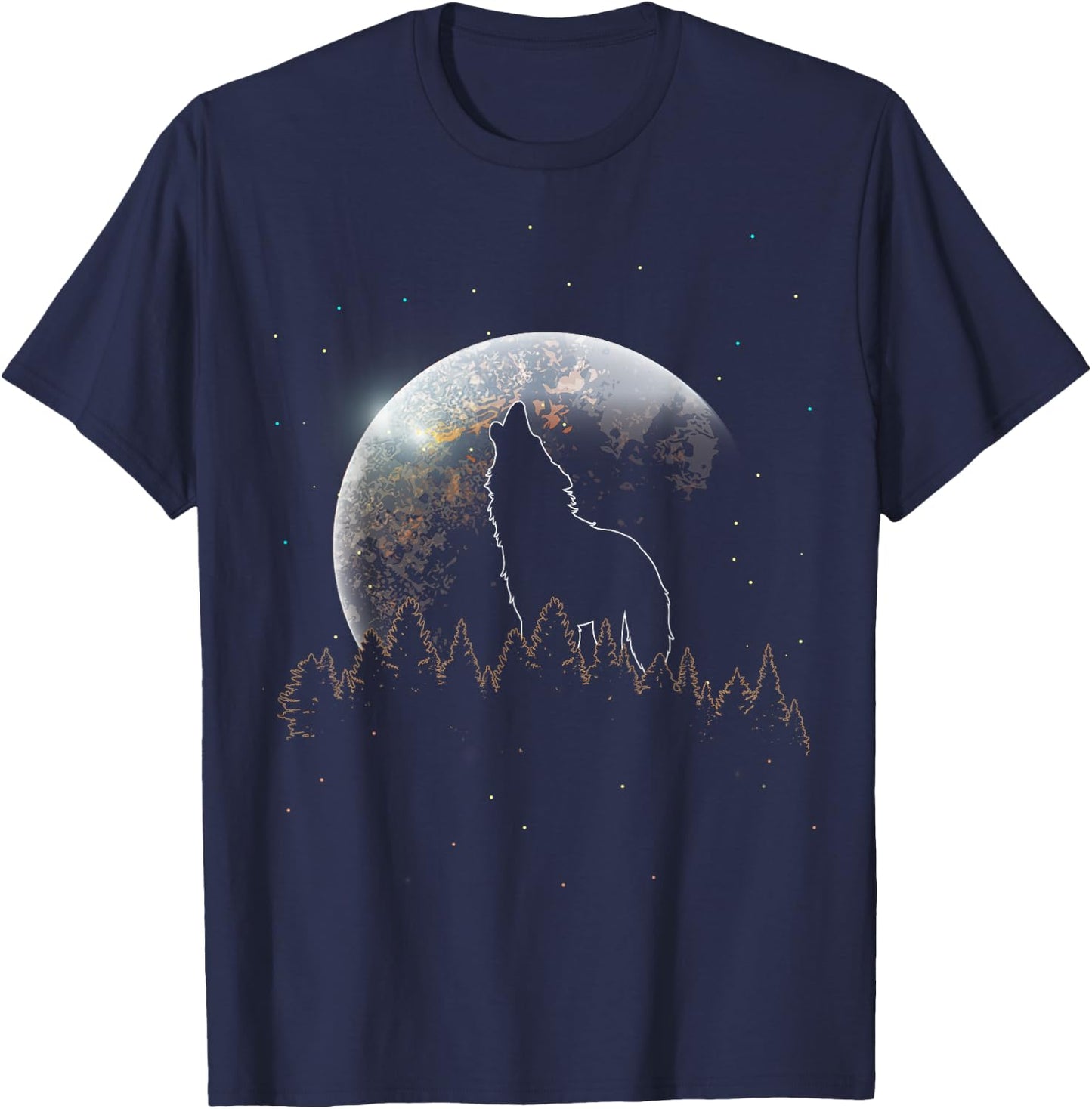 Full Moon Predator Forest Animal Wildlife Howling Wolf T-Shirt - T-Shirt | Navy