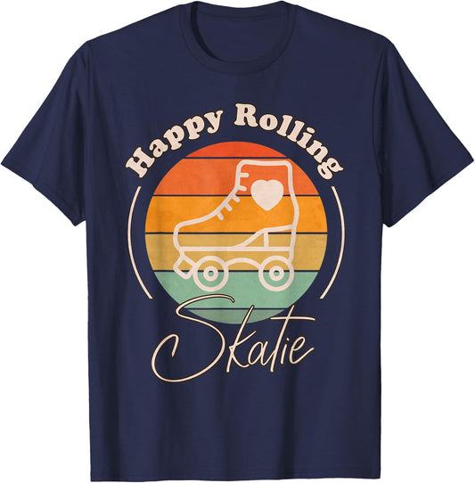 Skatie Retro Happy Rolling for Roller Skating T-Shirt - T-Shirt | Navy
