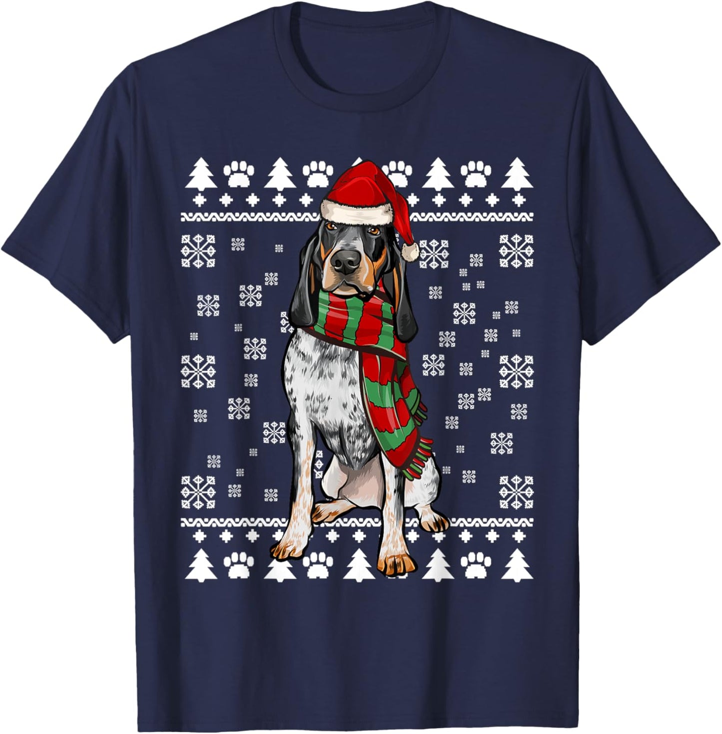 Bluetick Coonhound Dog Santa Hat Xmas Ugly Christmas Men Women T-Shirt - T-Shirt | Navy