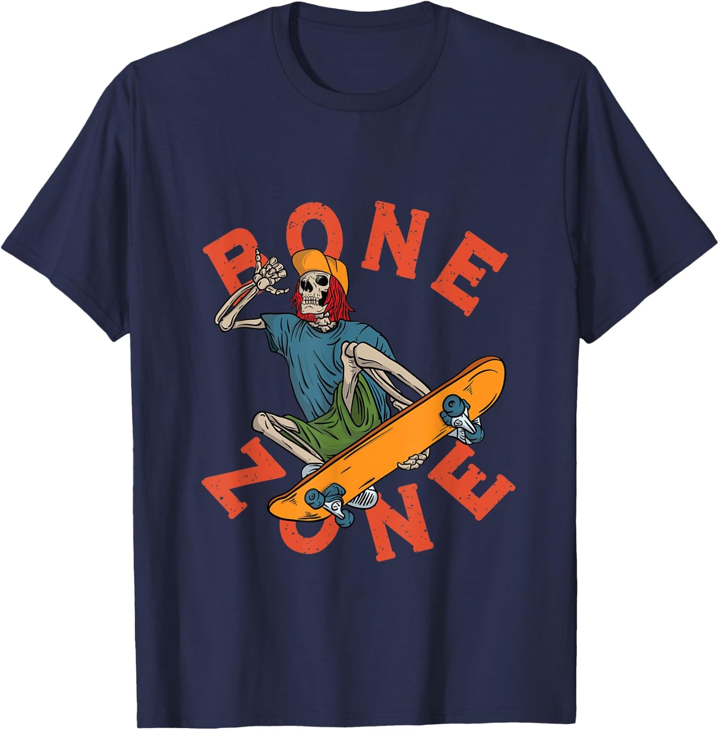 Funny Urban Skeleton Bone Zone Skateboarder Grunge Tricks T-Shirt - T-Shirt | Navy