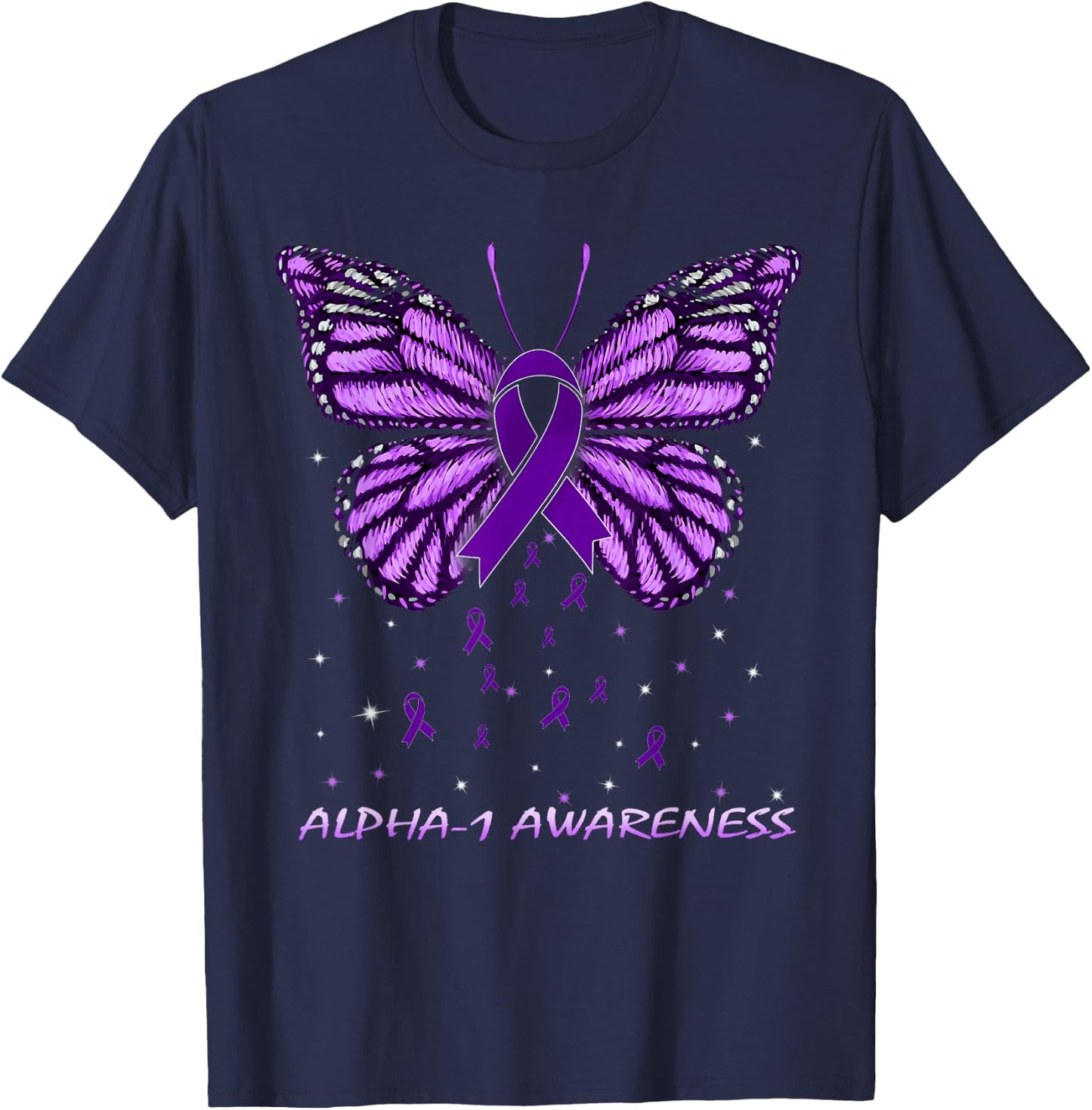 Alpha-1 Awareness Butterfly T-Shirt - T-Shirt | Navy