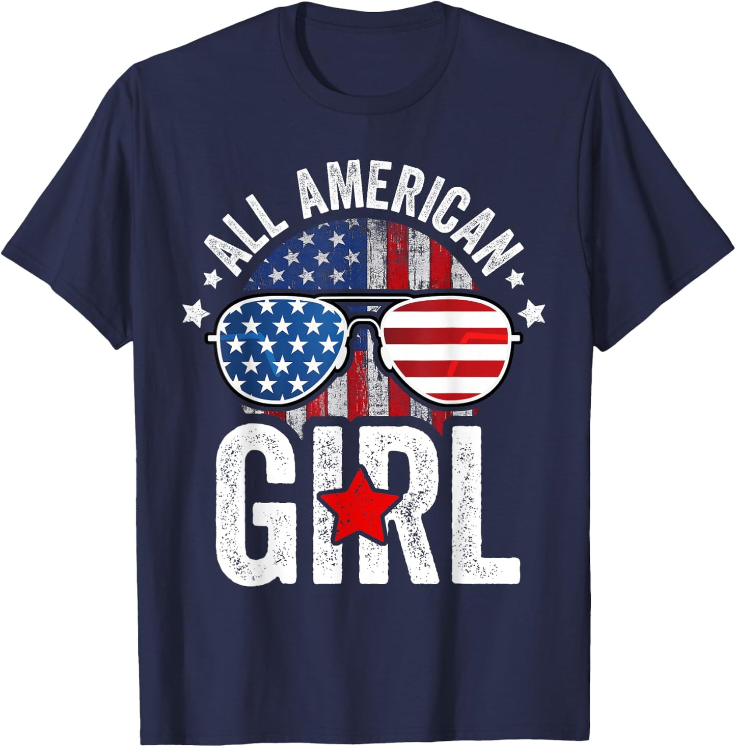 All American Girl 4th of July Shirt Daughter USA Flag Girls T-Shirt - T-Shirt | Navy