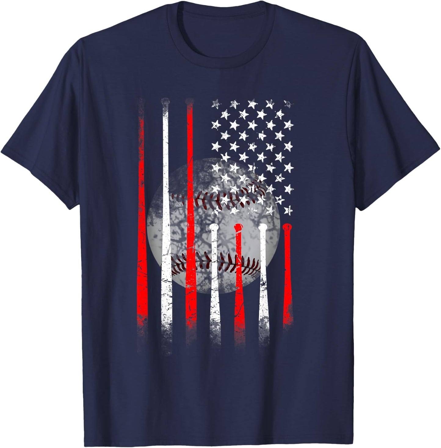 Baseball USA Flag American Flag Vintage T-Shirt - T-Shirt | Navy