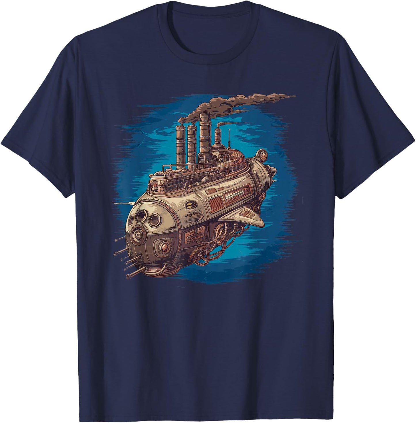 Steampunk Spaceship Victorian Mechanical Spacecraft T-Shirt - T-Shirt | Navy