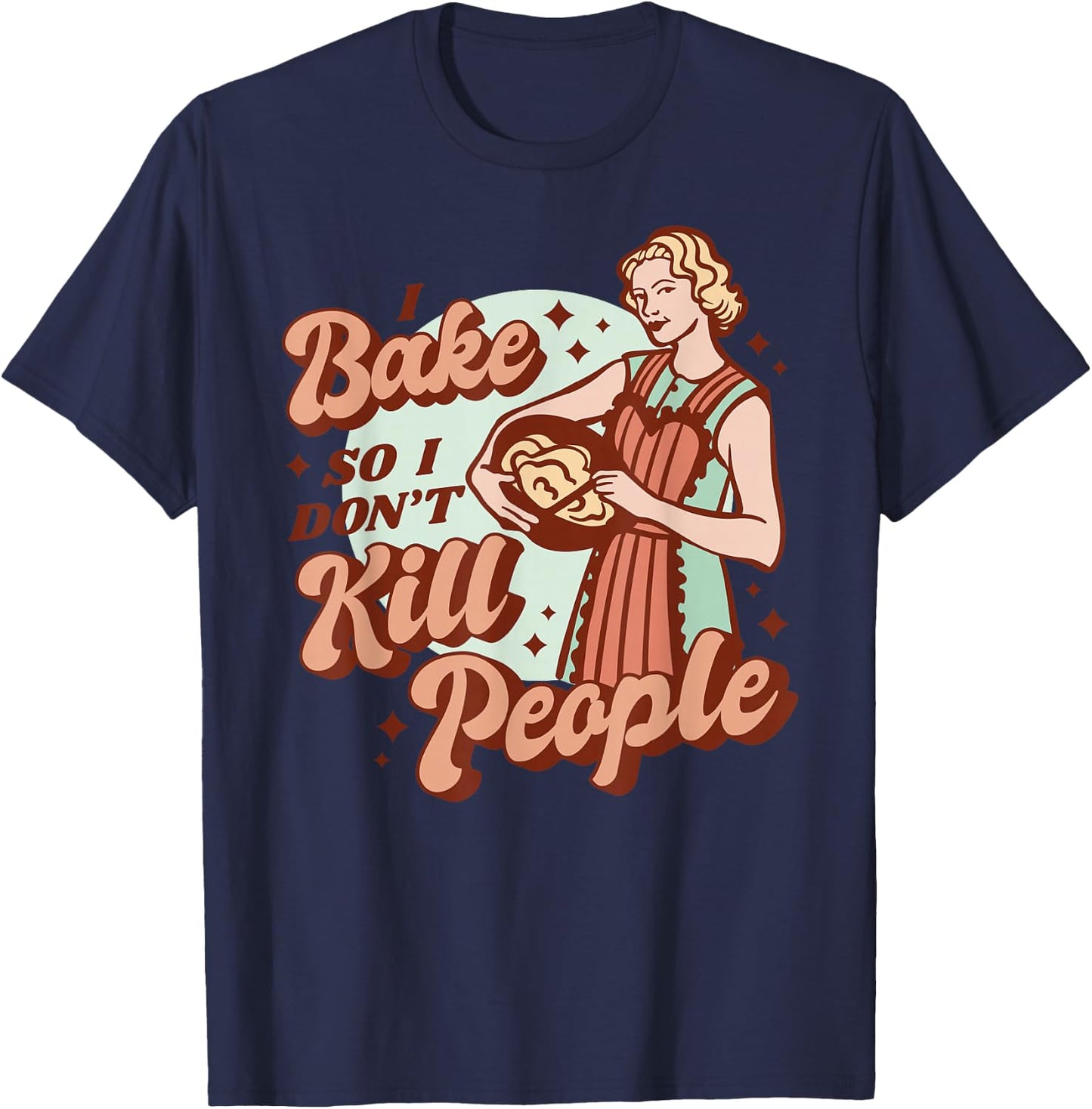 Baking Woman - Funny Retro T-Shirt - T-Shirt | Navy