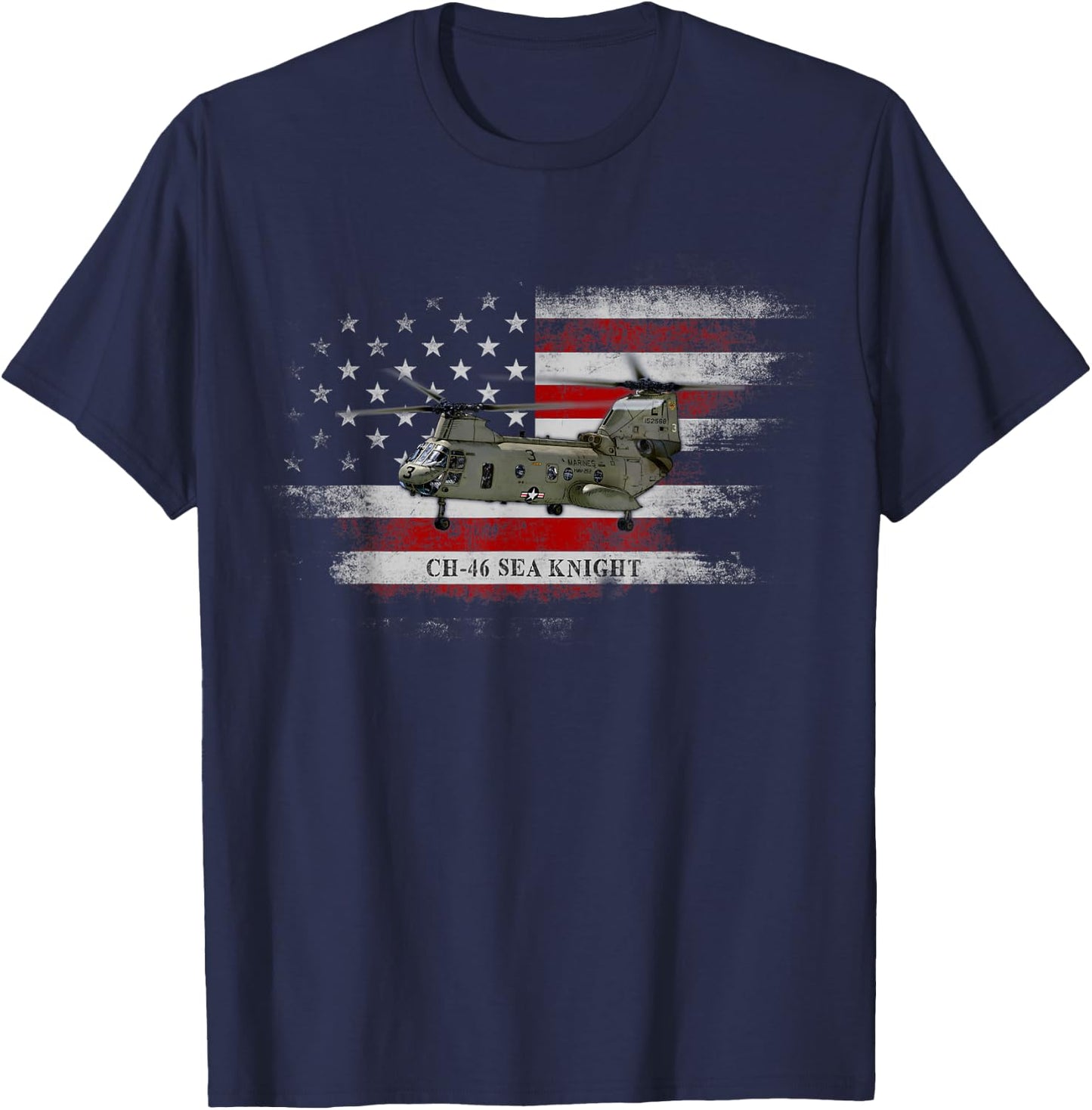 CH-46 Sea Knight Helicopter USA Flag Helicopter Pilot Gifts T-Shirt - T-Shirt | Navy
