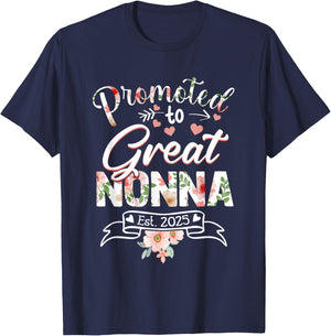 Promoted to Great Nonna Est 2025 First Time New Grandma Mom T-Shirt - T-Shirt | Navy