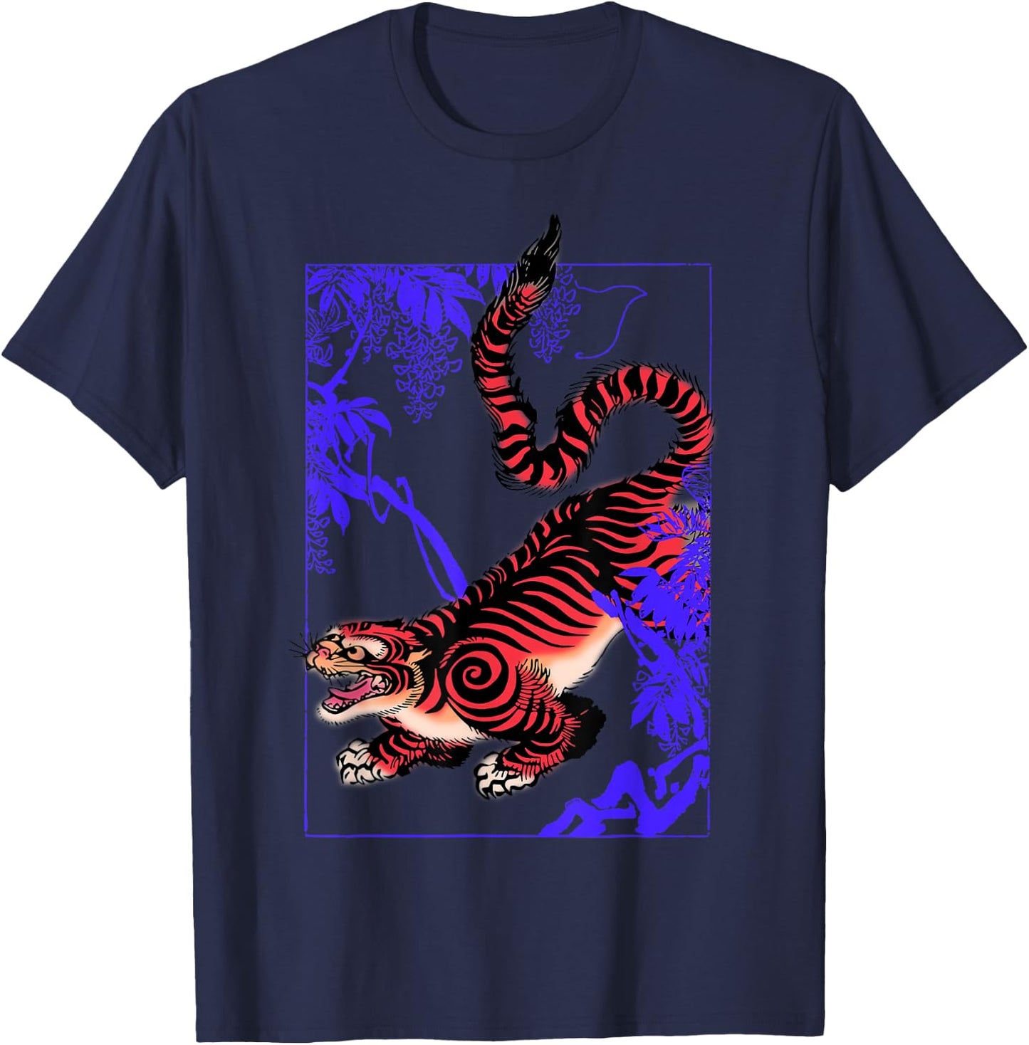 Japanese Aesthetic Tiger Wild Cat Japanese Kanji T-Shirt - T-Shirt | Navy