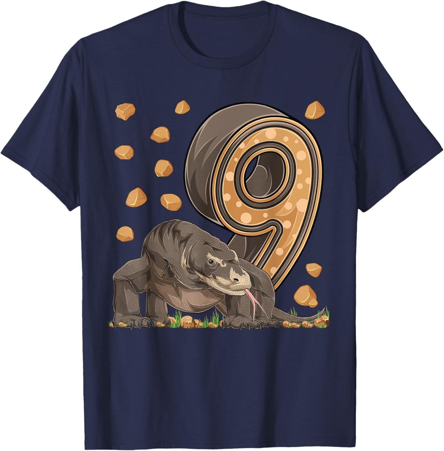 9 Year Old Komodo dragon Reptile 9th Birthday Party B-day T-Shirt - T-Shirt | Navy