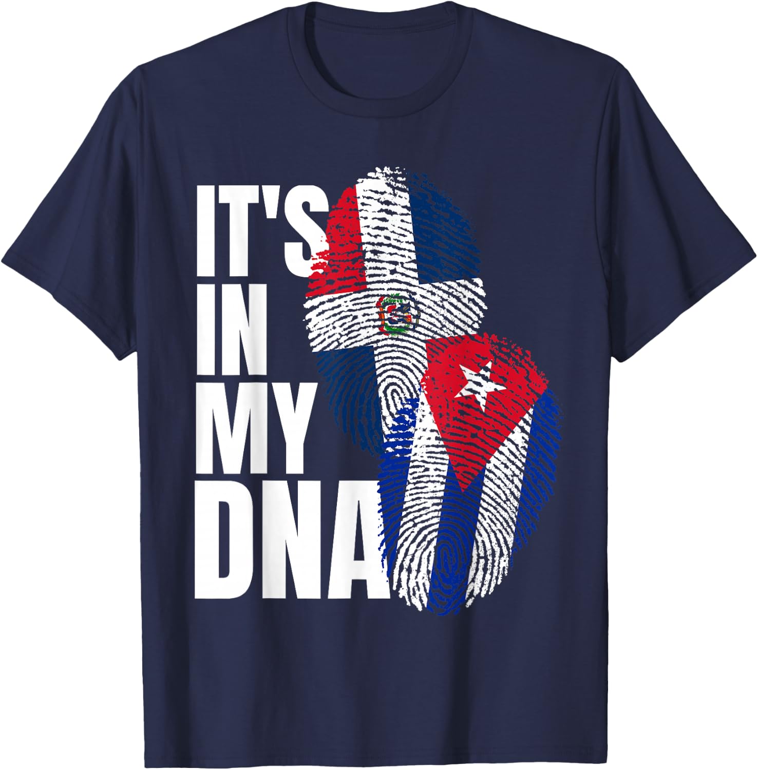 Cuban And Dominican Mix DNA Flag Heritage T-Shirt - T-Shirt | Navy