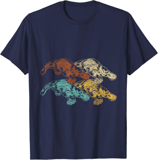 Retro Australian Animals Platypus T-Shirt - T-Shirt | Navy