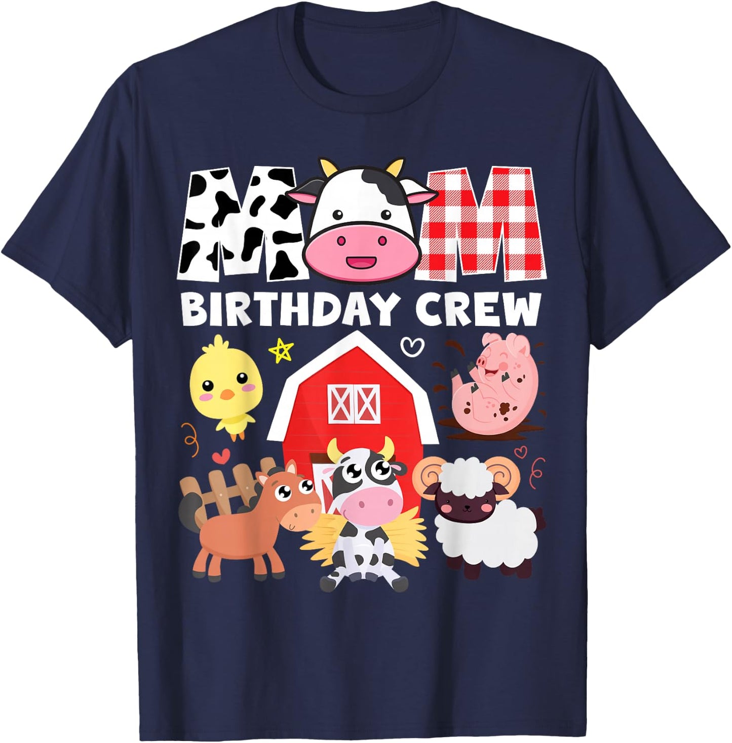 Cow Mom Birthday Crew Farm Theme Animals Kids Birthday Party T-Shirt - T-Shirt | Navy