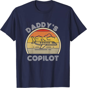 Airplane Lover Kids Future Pilot Daddys CoPilot Son Daughter T-Shirt - T-Shirt | Navy