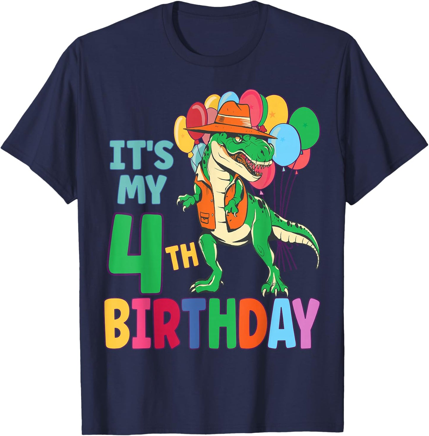 It's My 4th Birthday Dinosaur Boys Girls Kids Birthday T-Shirt - T-Shirt | Navy
