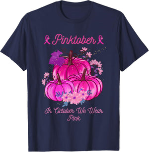 PINKTOBER Pink October Breast Cancer Awareness Ribbon T-Shirt - T-Shirt | Navy