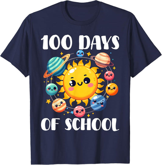 100 Days of School Astronaut Planet 100th Day of School Boys T-Shirt - T-Shirt | Navy