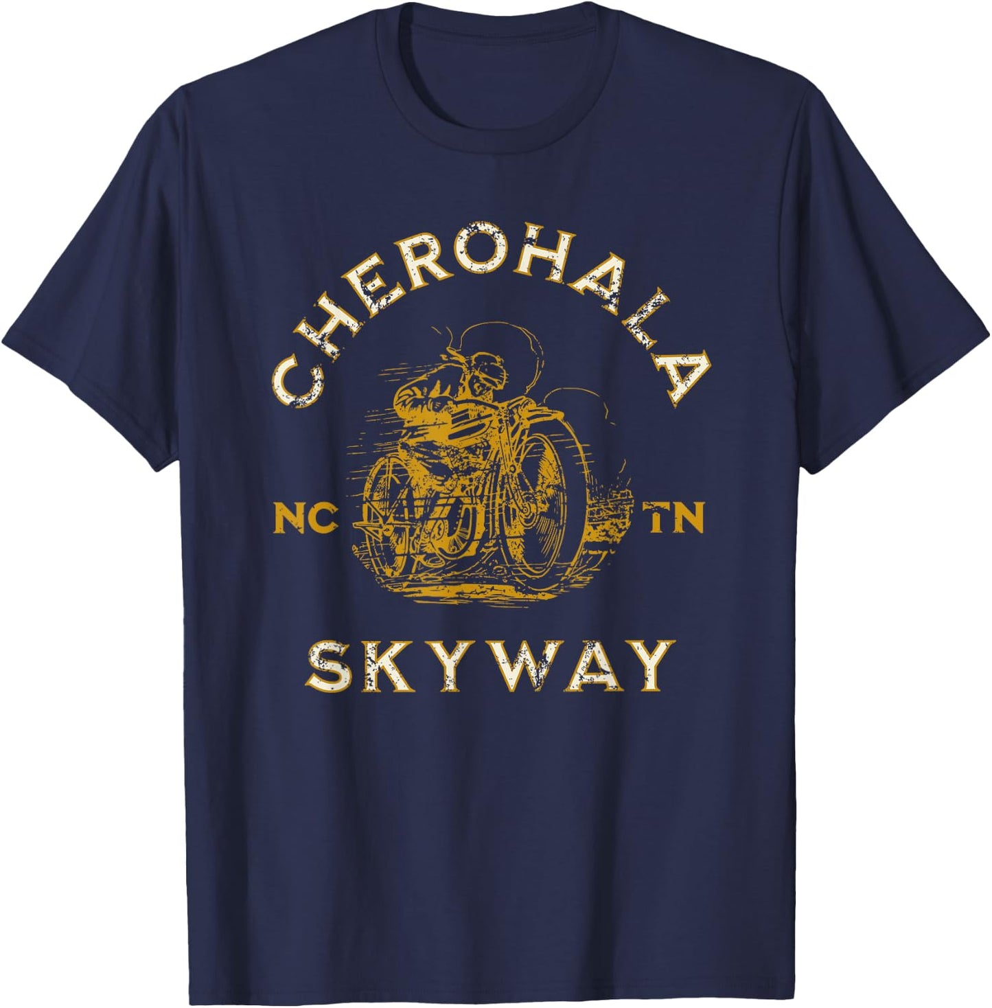 Cherohala Skyway NC and TN USA Motorcycle Design T-Shirt - T-Shirt | Navy