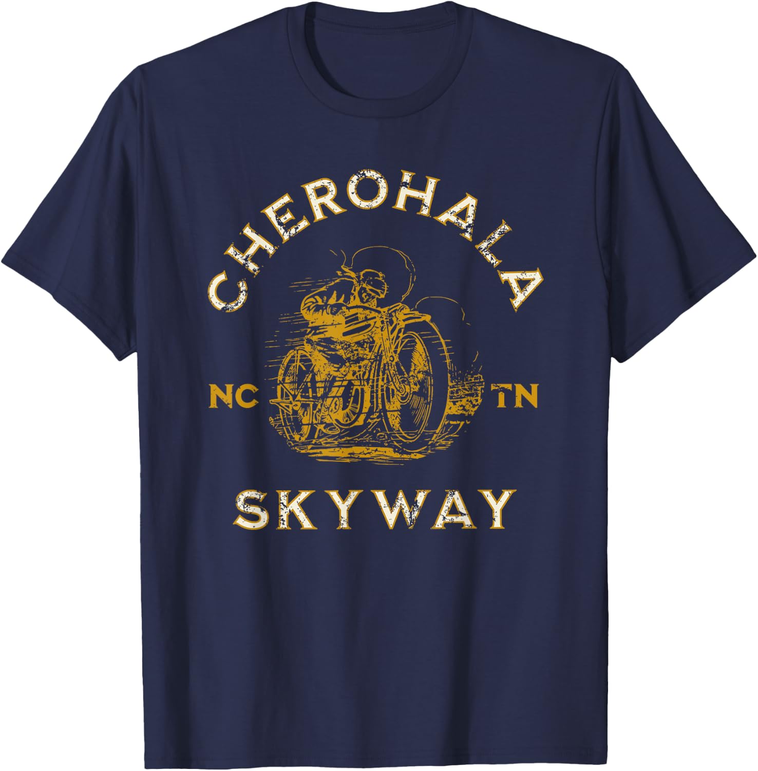 Cherohala Skyway NC and TN USA Motorcycle Design T-Shirt - T-Shirt | Navy